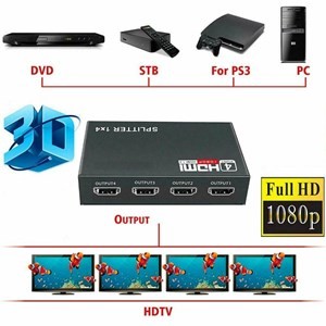 1x4 PORT HDMI Splitter With UK Charger Support 4K